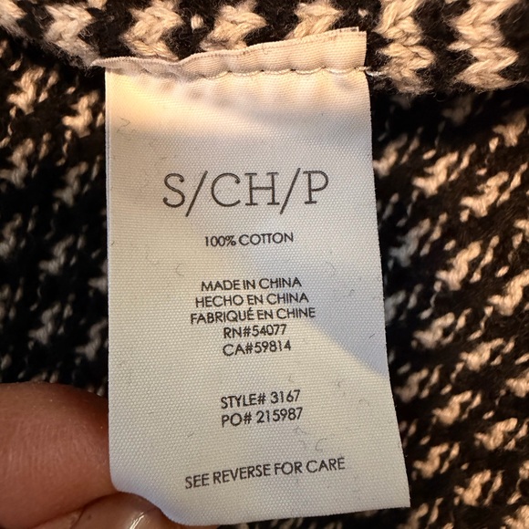 CAbi Sweater Womens Small Black White Fergie Split Front/Back 100% Cotton - Picture 8 of 9